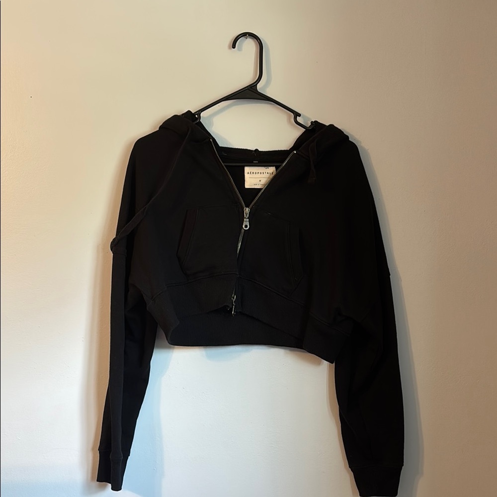 Aeropostale Black Cropped Zippered Hoodie